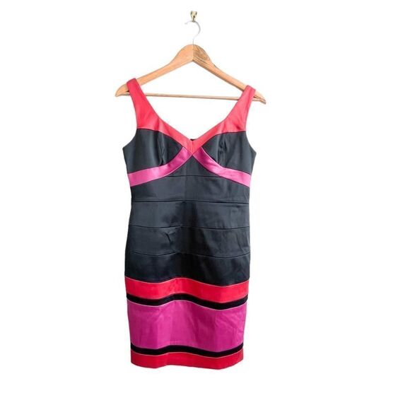 Laura Petite Fitted Dress Bodycon Black Red Pink Satin Sleeveless Sheath Size 6 - Picture 1 of 13